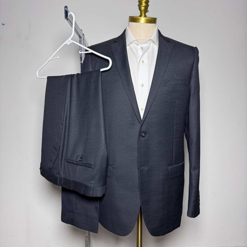 Canaletto Suit Mens 44L 37x32 Charcoal Gray Micro-check Wool Slim Fit Italy